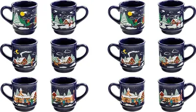 Produktbild von 6er Set Glühweintassen Glühweinbecher Kinderpunschbecher Weihnachtstassen / 3 verschiedene Motive aus Keramik ca. 0,2ltr.