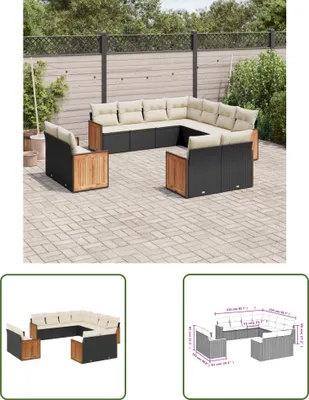 Produktbild von The Living Store 11-tlg. Garten-Sofagarnitur mit Kissen Schwarz Poly Rattan