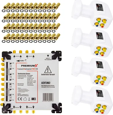 Produktbild von PremiumX Multischalter Set 17/8 SAT Multiswitch 4x Quattro LNB 48x F-Stecker