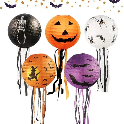 Produktbild von Halloween-Faltlaternen aus Papier, 5er-Set, Laternen für Zuhause, Garten, Schlafzimmer, Partybeleuchtung