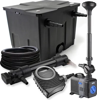 Produktbild von SunSun Komplettset: CBF-350 Teichfilter bis 12000 L Teichfilteranlage, NEO10000 Teichpumpe 10000l/h 80W, CUV-636 Teichklärer 36W, 25m Teichschlauch 25 mm, CTP-5003 Springbrunnen 5000l/h 30W