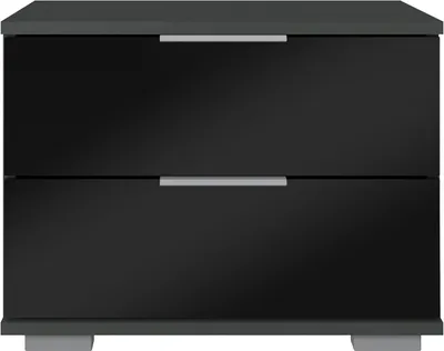 Produktbild von Schlafzimmer Nachttisch Nachtschrank in graphit mit schwarzem Glas ELSTRA-43, B/H/T ca. 52/40/38 cm