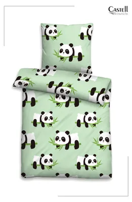 Produktbild von Castell Polar-Fleece Bettwäsche Panda 135x200 cm - mint