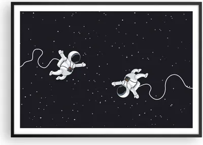 Produktbild von Gerahmtes Poster - Schwarzer Rahmen - Cartoon Astronauten Kosmos - 100x70 cm - Wand Bild - Wanddeko - Wandbilder - Kunstposter - Wandposter - Bilderrahmen - Bilder - Kunstdruck - P2BAA100x70-4867