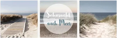 Produktbild von 3er Set Wandbild je 30x30cm Glasbild Meer Düne Strand Sehnsucht Urlaub Küste
