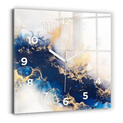 Obrázok produktu pre Wallfluent Hodiny - Sklenené Nástenné Hodiny - Tichý Quartz Strojček - Nástenná Dekorácia Spálňa Kuchyň - Biele Ruky - 30x30 cm - Mramorový vzor