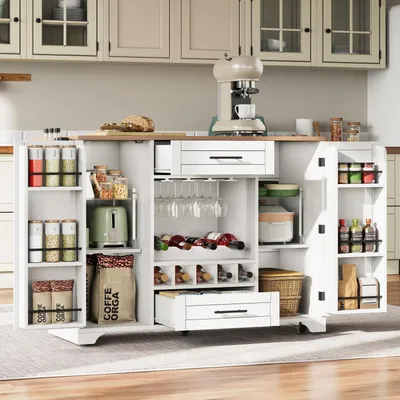 Immagine prodotto di Carrello da cucina con piano di lavoro pieghevole, dimensioni 120x45-70x92 cm, colore bianco e finitura naturale