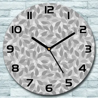 Produktbild von Wanduhr aus Glas Rund fi 30 grau Blätter weiß Quarz Deko Schlafzimmer Büro