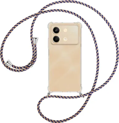Produktbild von Handykette Backcover-Schutzhülle mit Band (Metall silberfarben) für Xiaomi Redmi Note 13 Pro 5G - blau+beige