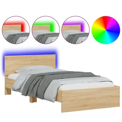 Produktbild von vidaXL Bettgestell mit Kopfteil & LED-Leuchten Sonoma-Eiche 100x200 cm