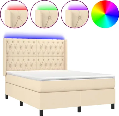 Produktbild von vidaXL Boxspringbett mit Matratze & LED Creme 140x200 cm Stoff