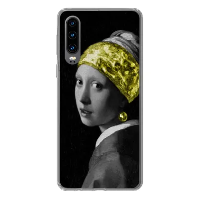 Produktbild von MuchoWow® Handyhülle Schutzhülle Hülle für Huawei P30 Mädchen mit einem Perlenohrring - Schwarz - Gold Silikon Softcase Handy Hülle - Kartenbesitzer