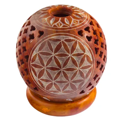 Produktbild von Räucherkegel-Halter "Blume des Lebens" Speckstein rot 8cm