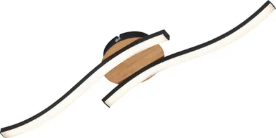 Image de Plafonnier LED BRILONER LEUCHTEN GO, 6 W, 480 lm, IP20, noir, métal-plastique-bois, 55,5 x 12 x 7,2 cm
