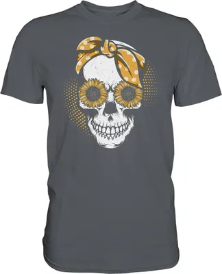 Produktbild von Totenkopf Sonnenblumen T-Shirt Garten Motiv Gärtner Geschenk – Dark Grey / XL