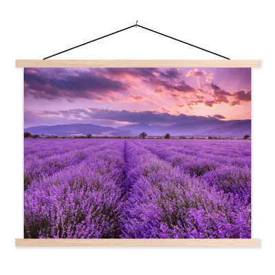 Produktbild von MuchoWow® Textilposter Lavendel - Lila - Blumen - Feld 60x45 cm mit holzfarbenen Rahmen - Bild