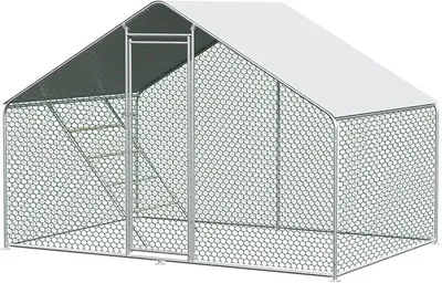 Imagen del producto de Jaula para gallinas con acceso al exterior, de 3x2x2 metros, con cerradura de seguridad y cubierta impermeable de polietileno. Jaula metálica para gallinas, conejos y otros animales pequeños