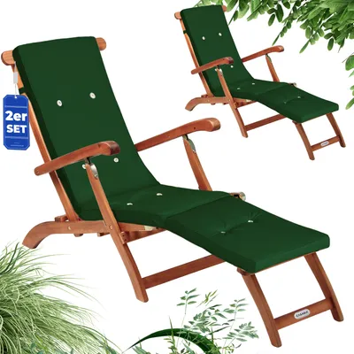 Produktbild von CASARIA® 2er Sonnenliege Set Klappbar Holz inkl. Polster Grün Wetterfest 160kg Belastbar Akazie Rückenlehne Verstellbar FSC®-zertifiziert Balkon Garten Liege 169x54cm