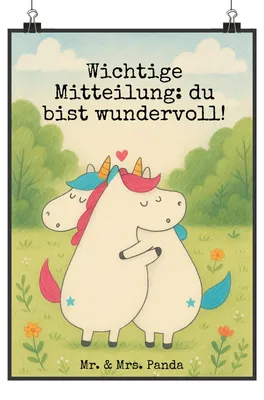 Produktbild von Mr. & Mrs. Panda Poster Einhorn Mitteilung Design DIN A1 - Weiß - Geschenk, Wandbild, Kunstdruck, drucke, Unicorn, Witzig, Valentinstag, Liebe, Einhörner, wanddeko, Bild
