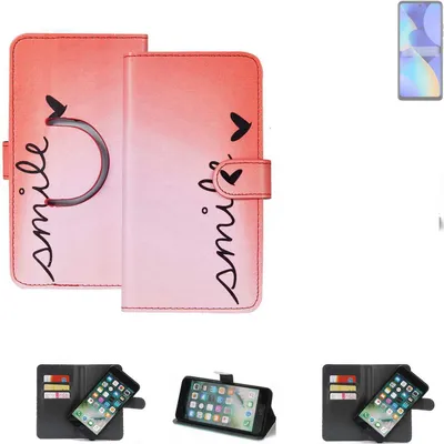 Produktbild von K-S-Trade Schutzhülle Handyhülle kompatibel mit Tecno Spark 10 Pro Hülle cover bookstyle Etui ''smile'' rot Standfunktion Kameraschutz (1Stk)