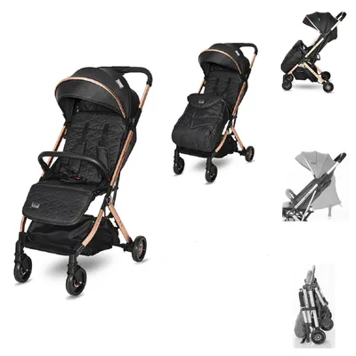 Produktbild von Lorelli Kinderwagen Myla Aluminiumrahmen Korb Fußsack klappbar mit Zusatzgriff schwarz gold