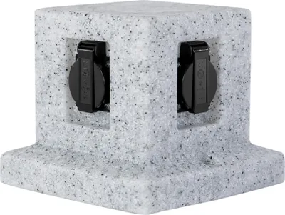 Produktbild von Grafner Gartensteckdose in Steinoptik mit 4 Steckdosen, IP44, 3680W / 16A, eckig, Energiesäule Mehrfachsteckdose Außen Outdoor Stein Optik Außensteckdose 4-fach Granit spitzwassergeschützt Felsen