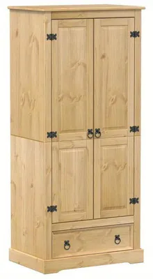 Image de Armoire en bois massif en pin, avec 2 étagères et une barre de suspension, dimensions : 76 x 50 x 170 cm