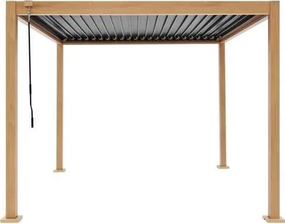 Image de Pergola Bioclimatique GAYA, Aluminium Acier, 300x300x240 cm, Aspect Bois, Lames Orientables