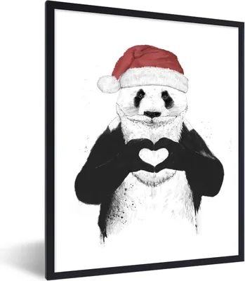 Produktbild von MuchoWow® Gerahmtes Poster Panda - Weihnachtsmütze - Herz - Liebe 60x80 cm - Poster mit Schwarzem Bilderrahmen Wandposter Rahmen Foto Bilder - Premium - Wanddeko Wohnzimmer