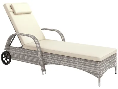 Image de Fauteuil de relaxation réglable - Transat - Chaise de jardin - Lit de relaxation - Bain de soleil - Structure métallique - Rotin synthétique