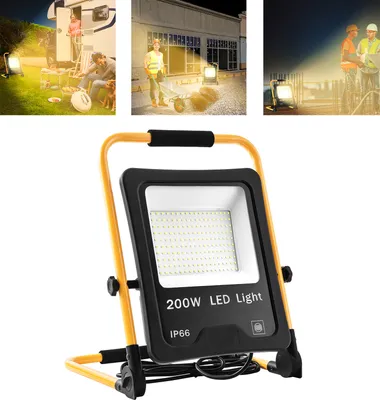 Obrázek produktu pro YARDIN LED stavební reflektor 200W teplý bílý reflektor včetně stojanu a síťového kabelu, pracovní světla IP66 vodotěsné pracovní světlo se zástrčkou