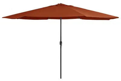 Immagine prodotto di Ombrellone da giardino da 390 cm con manovella, protezione UV, ideale per terrazza o mercato, con palo in metallo e base in terracotta