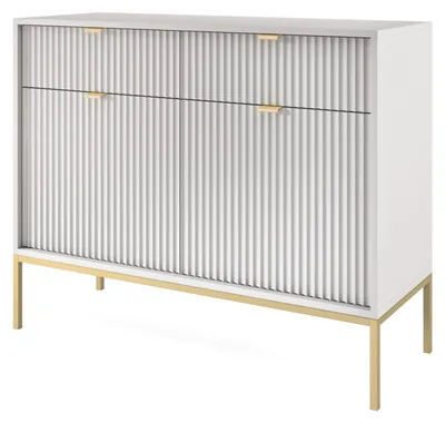 Zdjęcie produktu dla Komoda NOVUM, kolor grafitowy, z metalową ramą w złotym kolorze, wymiary: 104 × 83 × 39 cm – Nowoczesna komoda z 2 drzwiczkami i 2 szufladami