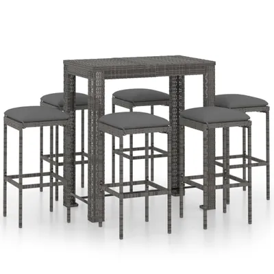 Produktbild von 7-tlg. Gartenbar-Set mit Kissen Poly Rattan Grau