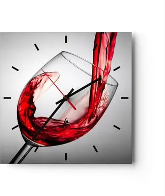 Produktbild von Wanduhr - Quadrat - Glasuhr - Trinken glas wein - 30x30cm - Schleichendes Uhrwerk - Lautlos - zum Aufhängen bereit - Dekoration Modern - Wanddekoration aus Glas - C3AC30x30-2258