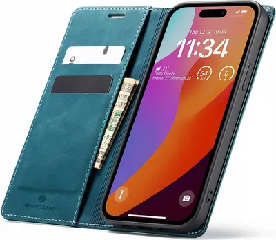Image de Etui téléphone avec rabat SPACECASE Wallet pour iPhone 15 Pro max Bleu