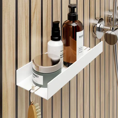 Produktbild von Schulte Duschablage zum Kleben, Aufbewahrung von Duschzeug, ohne bohren fürs Badezimmer, 28 x 9,5 x 3,5 cm, Mattweiß