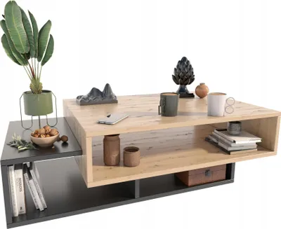 Produktbild von MATKAM Couchtisch SARA, H34 x B100 x T50 cm, Perfekt für moderne und klassische Innenräume, einfache Montage (Artisan Eiche-Schwarz)