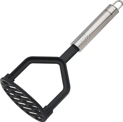 Produktbild von Fackelmann Kartoffelstampfer 25 cm OVALGRIFF, Kartoffelpresse für beschichtete Pfannen und Töpfe, Küchenhelfer aus hochwertigem Edelstahl und Kunststoff (Farbe: Silber/Schwarz)