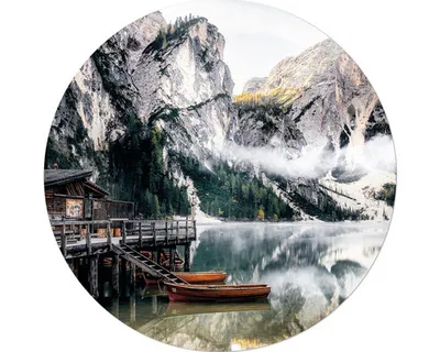 Produktbild von Dekoratives Glasbild 'Wildsee IV' im skandinavischen Stil, rund, Ø 20 cm