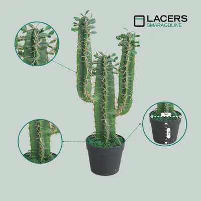 Produktbild von Lacers SMARAGDLINE Künstlicher Kaktus - 60cm - dekorative Pflanze für Wohnzimmer,Badezimmer & Büroräume / künstliche Sukkulenten - Fensterbank Deko