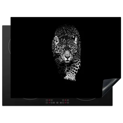 Produktbild von KitchenYeah© Herdabdeckplatte Tiere - Schwarz - Leopard - Weiß - Wild , 71x52cm, Küche Deko, Glaskeramikkochfeld Herdabdeckung, Abdeckplatte fùr Kochfeld