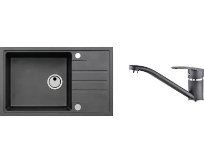 Zdjęcie produktu dla Zlewozmywak granitowy z baterią ALVEUS Intermezzo 130 Carbon 91 780x480 mm + bateria Nina SETA015