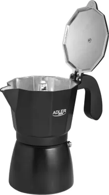 Zdjęcie produktu dla Adler AD 4421, Kawiarka moka, 0,3 l, Czarny, Aluminium, 6 kub., Kawa mielona