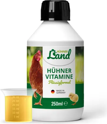 Produktbild von HÜHNER Land Hühner Vitamine 250ml – Hühnerfutter Ergänzung, Vitaminkonzentrat mit Vitamin ADEC I Futterergänzungsmittel für die Vitaminversorgung von Hühnern, Wachteln & Geflügel