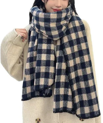 Obrázek produktu pro Uniqoos® dámská šála z měkkého akrylu, rozměry 220 x 70 cm, kostkovaný design – teplý zimní doplněk, vhodná jako šála i jako šál na ramena