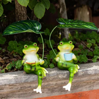Produktbild von Dekorative Froschfiguren für den Garten, Gartenstatue für den Außenbereich, wetterfest, Gartendekoration, Gartendekoration mit Frosch für Blumentöpfe, Miniteiche, Teiche, Balkone, Gartenteiche, Beeteinfassung (A+B)