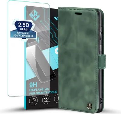 Produktbild von Handy Hülle für Samsung Galaxy S26+ mit 9H Displayglas Klapphülle Bookcase Flip Cover Handy Tasche Etui Farbe: Grün