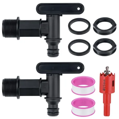 Kunststoff Wasserhahn für Regentonne, 2 Stück, 3/4 Zoll, mit Zubehör