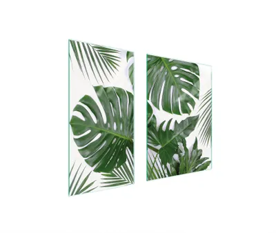 Produktbild von Herdabdeckplatten 2 teilig 75x52 Glaskeramikkochfeld Abdeckung Glas Schneidebrett Monstera Laub